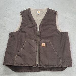 Carhartt Fleece-Lined Vest Mens XL Brown Washed Duck Sherpa-Lined V26 DKB